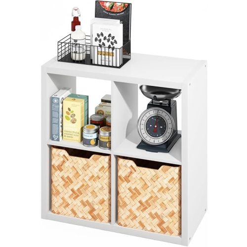 Furinno Hermite 4-Cube Open Shelves Kitchen Storage, Kitchen Island, Bakers Rack, Buffet Sideboard, White