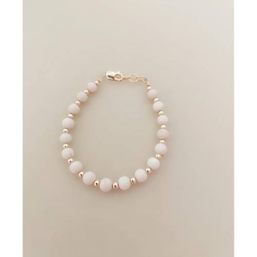 Gold-Filled Tan Name Bracelet | Neutral Beaded Jewelry | Personalized Gift for Mom, Baby & Toddler