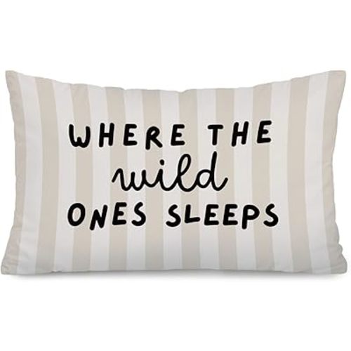Girls Boys Room Decor 12x20 Pillow Cover, Where The Wild Ones Sleep Brown Striped Decorative Lumbar Pillow Covers for Nursery Toddler Kids Room Bedroom