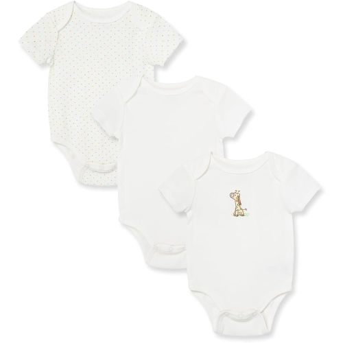 Little Me Gender Neutral 3-Pack Short Sleeve Onesies, Baby Bodysuits 100% Cotton, Scratch-Free Comfort Tags, and Quick Snap Closures, Giraffe, Newborn