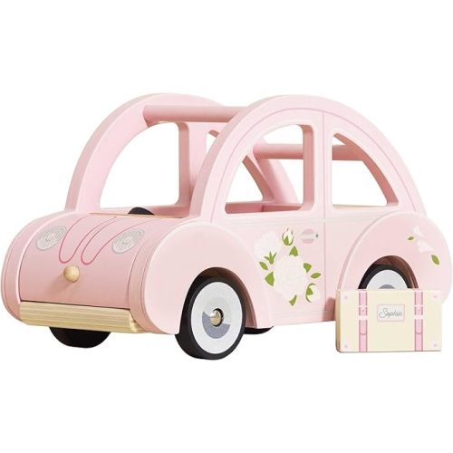 Le Toy Van - Wooden Daisylane Sophie's Car Accessories Play Set for Dolls Houses - Wooden Car Toy with Luggage Accessory - Dollhouse Accessories - Suitable for Ages 2+,Bright Pink, Medium