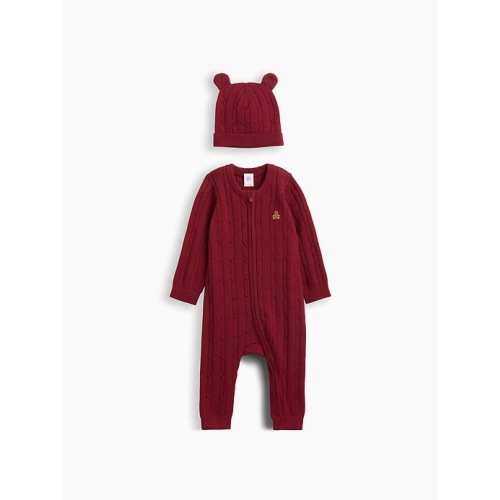 Baby Cable-Knit Hat & Sweater One-Piece Set