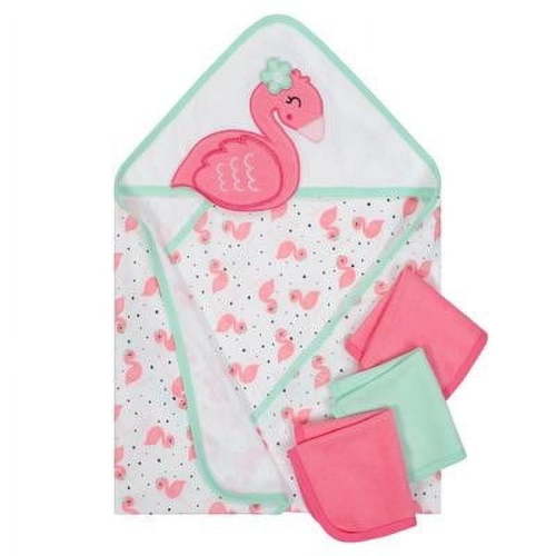 Gerber Baby Girls' Flamingo Bath Set, 4 Piece Set