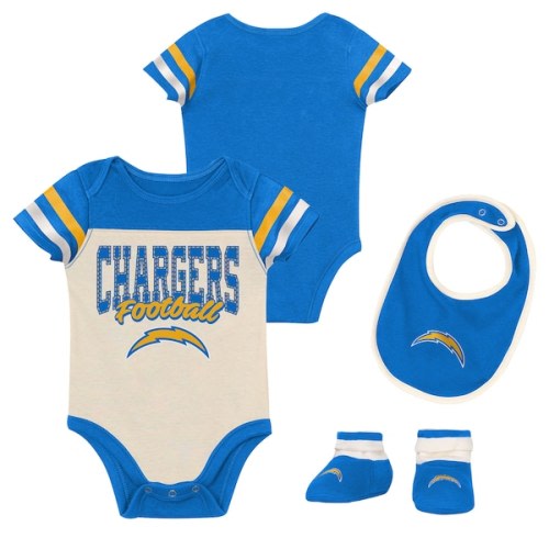 Los Angeles Chargers Outerstuff Infant & Newborn Up One Three-Piece Bodysuit, Bib & Booties Set