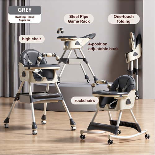 5-in-1 Convertible High ChairBaby swing & Baby Feeding Chairs & Baby scooter with Portable Dining Chairs and Toy Rack for 0-36 Months,Grey