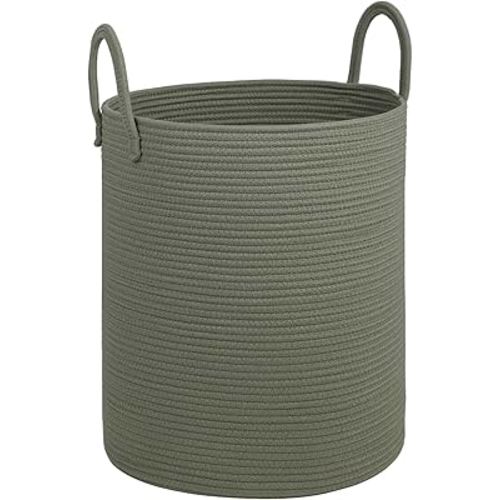 Large Laundry Basket,Laundry Hamper,15''x18'' Cotton Rope Storage Basket with Handles,baby hamper,Nursery Blanket Storage Living Room,toy basket,kids laundry(Green)