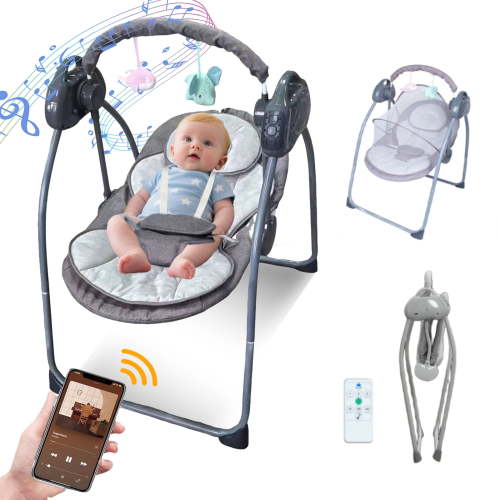 Vibrating Infant Baby Bouncer With Toy Bar, Portable Compact Baby Swing With Music, Newborn, Unisex, Grey