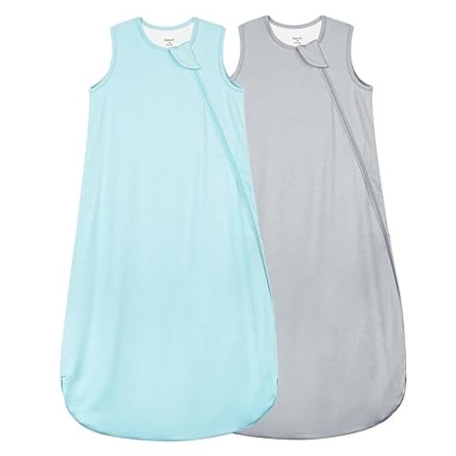 Supersoft Rayon Made from Bamboo Sleep Sack 6-12 Months 0.5 Tog Lightweight Toddler Sleep Sack Baby Wearable Blanket with 2-Way Zipper Summer Unisex Sleeping Bag for Babies (2 Pack) Blue & Gray