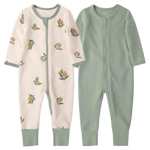 O2 BABY Organic Cotton Baby Footless Pajamas, Zip Front Baby Boys Girls Romper, Long Sleeve Sleep and Play