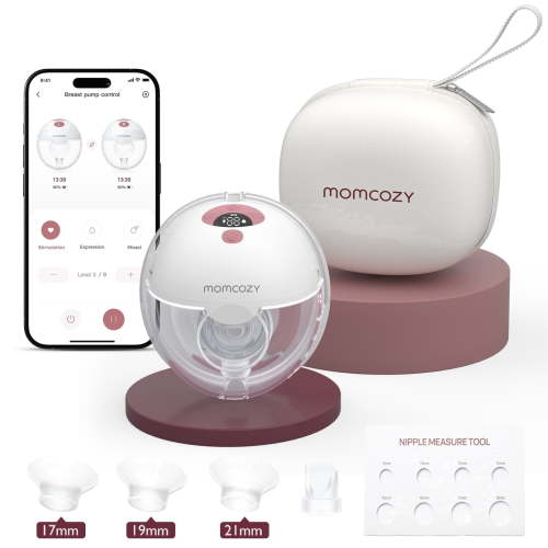 Momcozy M5 Smart App Control Hands Free Breast Pump, Wearable Breast Pump of Baby Mouth Double-Sealed Flange with 3 Modes & 9 Levels, Electric Pump Portable