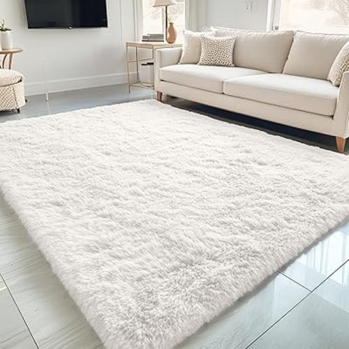 OLANLY 5x8 Machine Washable Large Area Rugs for Living Room, Bedroom, Soft Fluffy Shaggy Bedside Rug, Indoor Floor Carpet for Kids Girls and Boys, Dorms, Nursery, Home Decor Aesthetic, Ivory