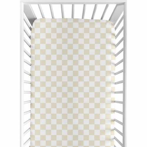 Gingham Checkered Plaid Collection Taupe and White Crib Sheet