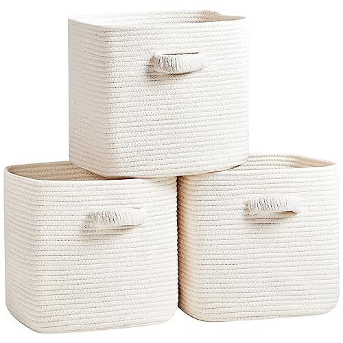 RUNKA Storage Cube Baskets - 3 Pack - 11 inch Square Baskets for Closet, Woven Bins - Ideal for Toy Storage | White