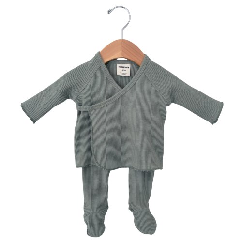 Organic Waffle Kimono & Pant Set, Mountain Green