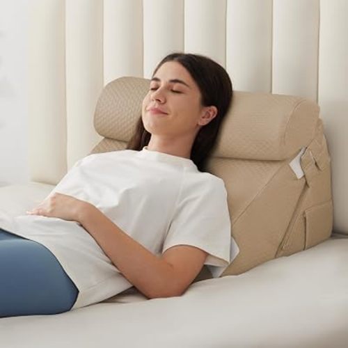 BIEEZZK Wedge Pillow Set for After Surgery, Wedge Pillow for Acid Reflux, Bed Wedge Pillow with Adjustable 9&12inch for Headboard,Sleeping, Orthopedic Memory Foam for Neck&Back Support, Brown