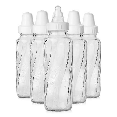 Classic Glass Baby Bottles, Clear, 8oz/6pk: Glass Infant Feeding Bottles, Baby Feeding Bottle Set, Newborn Baby Bottles, Reusable Glass Bottles, BPA-Free, Easy-Clean Design