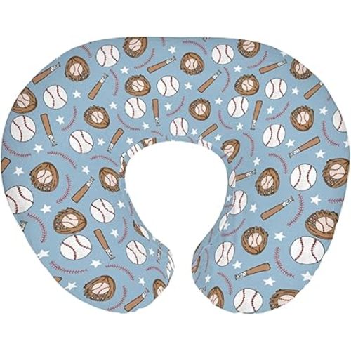 Blue Baseball Baby Nursing Pillow Covers for Boy Spring Baseball Sport Nursery Feeding Pillowcase for Breastfeeding Pillows American Sports Stars Soft Stretchy Removable Cover for Newborn Infant