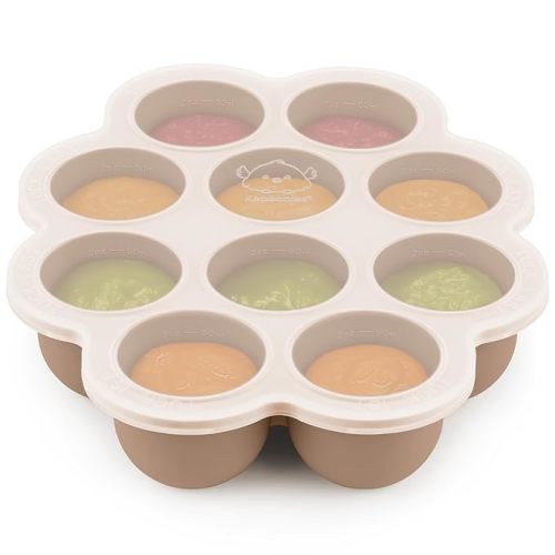 KeaBabies Silicone Food Freezer Trays with Lid, 2oz x 10 Pods Baby Food Storage Containers, Easy Meal Prep Baby Puree Freezer Tray for Food Storage, Soup Cubes, Breast Milk Silicone Molds (Chai Latte)