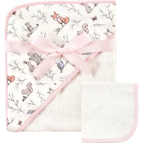 Hudson Baby Unisex Baby Cotton Hooded Towel and Washcloth, Enchanted Forest, One Size