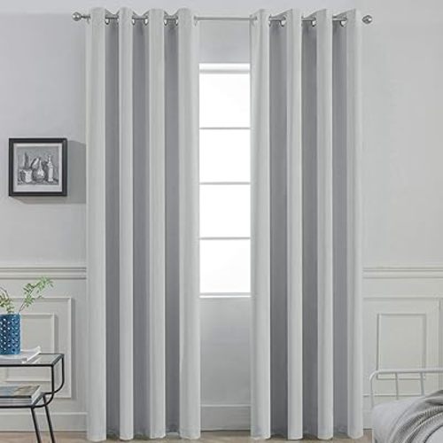 Yakamok Soft and Smooth Blackout Curtains for Bedroom - Grommet Thermal Insulated Room Darkening Curtains for Living Room, Set of 2 Panels (52 x 84Inch, Light Grey)