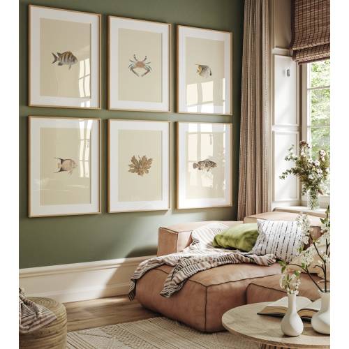 Vintage Marine Life Prints: Neutral Gallery Wall Art Set (Digital Download)