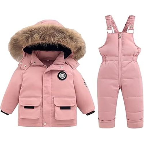 BYFRI Toddler Snow Suits Boys Girls Hooded Down Jacket & Ski Bib Pants Set Baby Snowsuit Coat Infant Winter Jumpsuit 18M-4T