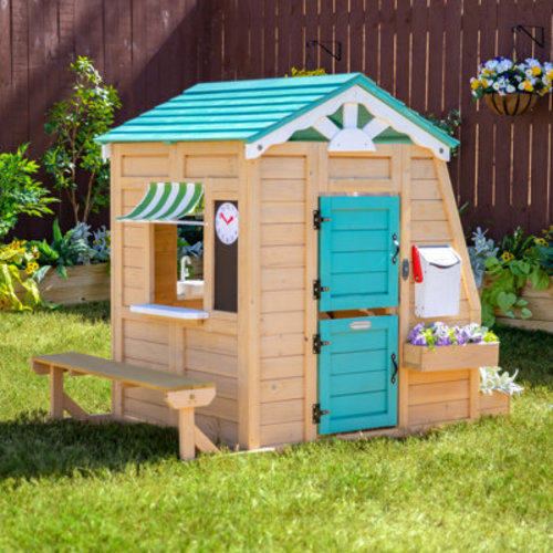 Teamson Kids Teamson Kids Gardenia Outdoor Wooden Playhouse with Large Window, Kitchen & Bench | Wayfair