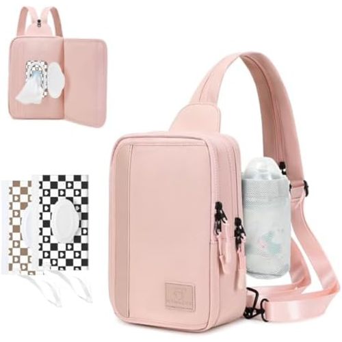 MYHOZEE Sling Bag Crossbody Backpack Purse - 2 in 1 Nylon Cross Body Bag Diaper with Wipes Pouch, Water Bottle Pocket