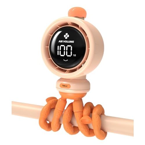 TRELC Baby Stroller Fan Large, Oscillating Turbo Portable Desk Fan Ultra Quiet with LED Display & Night Light, 1-100 Speeds, 3800mA Rechargeable Cooling Bladeless Fan for Office, Home, Crib (Orange)