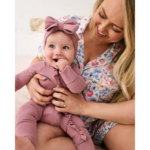 Rosewood Ribbed Luxe Bow Headband | Little Sleepies