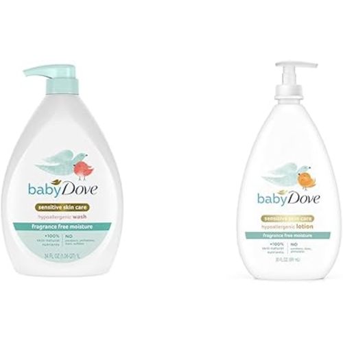 Baby Dove Sensitive Skin Care Wash 34 oz & Lotion 20 oz Bundle for Baby