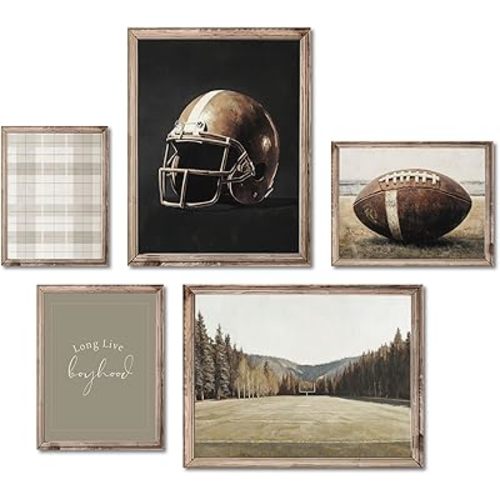 FYSUIMU Vintage Football Wall Art Prints Retro Sports Ball Paper Posters Rugby Picture Decoration for Home Gallery Living Room Office, 5 Pcs, Unframed