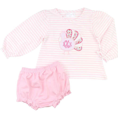 Pink Stripe Knit Applique Turkey Diaper Set