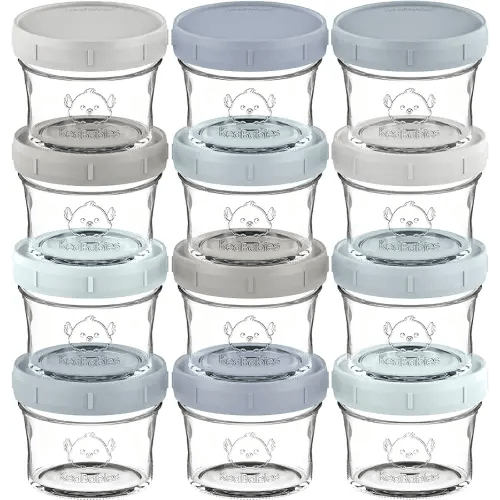 KeaBabies 12pk 4oz Glass Baby Food Containers with Lids - Leak-Proof, Microwavable Small Glass Jars, Baby Purees & Toddler Snack Storage Containers, BPA-Free, Dishwasher & Freezer Safe (Slate)