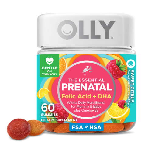 OLLY Prenatal Multivitamin Gummy Supplement, Folic Acid, Omega 3 DHA, 60 Count HSA/FSA Eligible