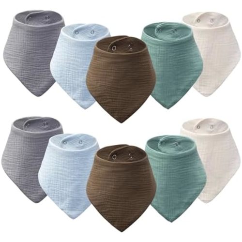 10-Pack Baby Bandana Bibs, 100% Cotton Drool Bibs for Boys & Girls, Soft Absorbent Teething Bib for Newborn Infant Toddler