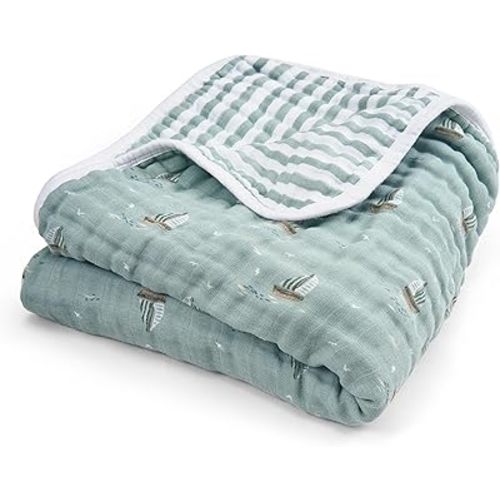 aden + anais Boutique Organic Dream Blanket, 100% Cotton Dream Blanket, Muslin Baby Blanket for Boys & Girls, Unisex Toddler Bedding, Newborn Crib Blanket, Nursery Essential, Sailing Seas