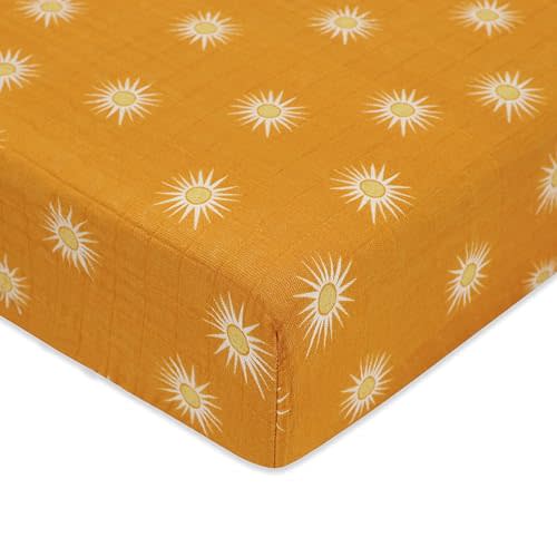 Babyletto 100% Organic Cotton Crib Sheet in Golden Hour | GOTS-Certified 100% Organic Cotton Crib Sheet - 360° Fitted, Ultra-Soft & Breathable Muslin For Safe, Cozy Sleep