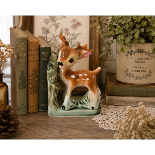 Vintage 1950s Ceramic Bambi Deer Bookend – Big Eye Fawn Woodland Nursery MCM Decor
