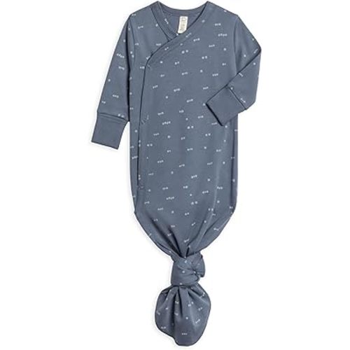 Colored Organics Baby 100% Organic Cotton Newborn Knotted Gown - Infant Indy Kimono Wrap Front Tie Knot with Mitten Cuffs