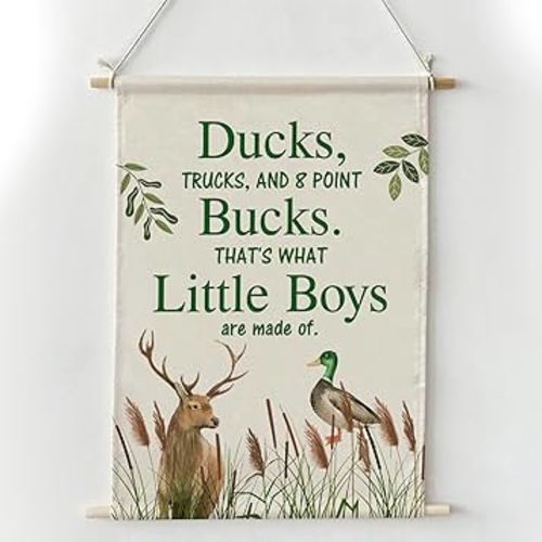Hunting Decor for Boys Room Hanger Frame Wall Art, Deer Duck Nursery Poster 16x12 Inch Wall Art for Bedroom Playroom Nursery Decor, Rustic Nursery Deer Signs Framed Artwork Gifts for Baby Boys