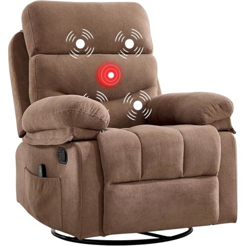 ANJ 360° Swivel Rocker Recliner Chair with Massage &Heating, Chenille Manual Glider Rocking Recliners with Segmented Backrest, Heavy Duty Reclining Sofa with Wide Armrest for Living Room, Dark Grey