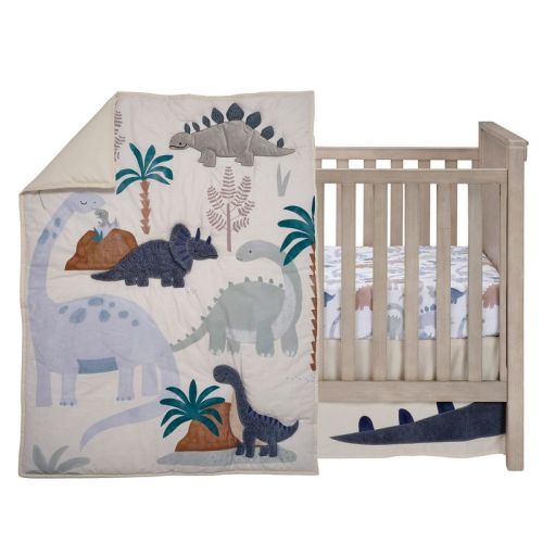 Lambs & Ivy Dino-Might 3-Piece Blue/Gray Dinosaur Nursery Baby Crib Bedding Set