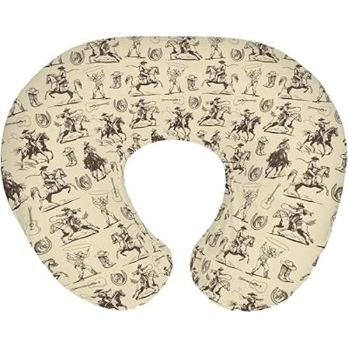 Vintage Cowboy Baby Nursing Pillow Covers for Boy Girl Western Horses Boots Hats Nursing Pillow Slipcovers for Breastfeeding Pillows Country Western Soft Stretchy Removable Covers for Newborn Infant