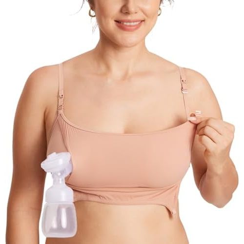 MOMANDA Women's Inbarely Pumping Bra Hands Free All-in-One Nursing Bra for Breastfeeding More Coverage Wireless Seamless