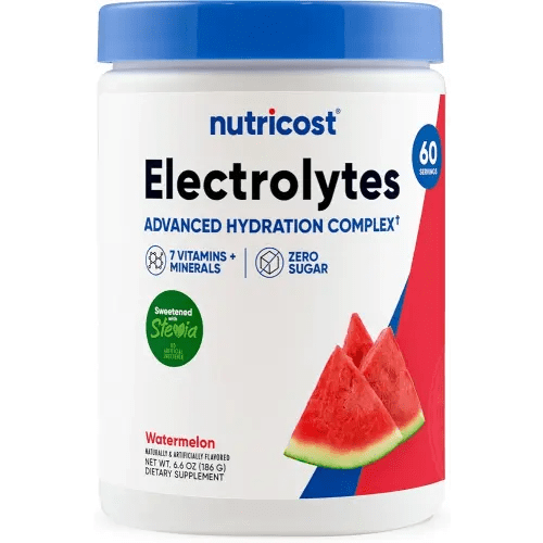 Nutricost Electrolytes Complex Powder (Watermelon) 60 Servings - Advanced Hydration Complex, 7 Vitamins + Minerals, Zero Sugar, Sweetened with Stevia, Gluten-Free, GMO-Free