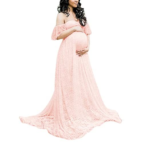 ZIUMUDY Photography Maternity Dress Off Shoulder Lace Baby Shower Pregnant Wedding Dress