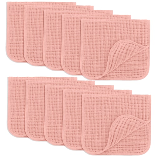 Comfy Cubs Muslin Burp Cloths - Large 100% Cotton Washcloths, 6 Layers (Bold Blush, 10-Pack, 20"X10")