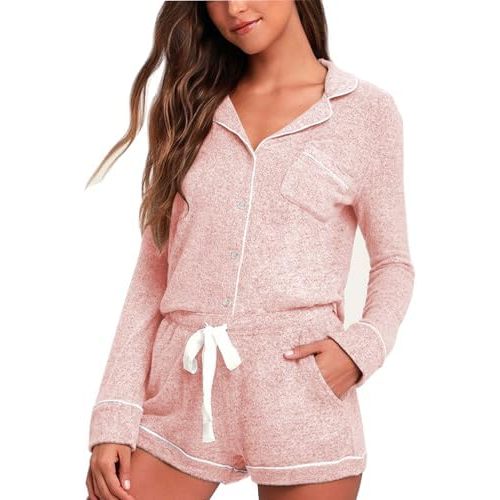 Aamikast Womens Pajama Sets Button Down Long Sleeve Sleepwear Soft 2 Piece Pjs Lounge Set