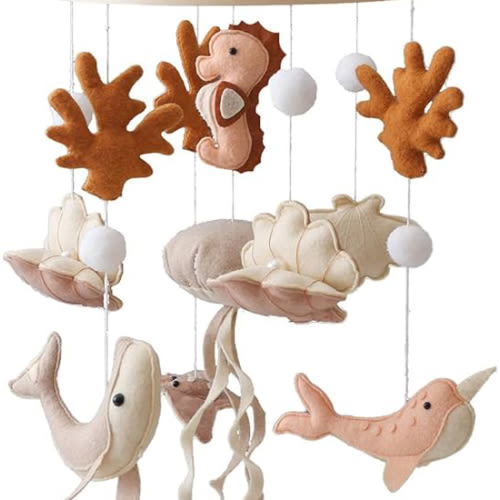 GOODMOM Ocean Nursery Mobile for Boys Girls Gender-Neutral Crib Mobile Seahorse Jellyfish Manta California Pro Handmade Baby Mobile for Crib Sturdy Structure for Newborn